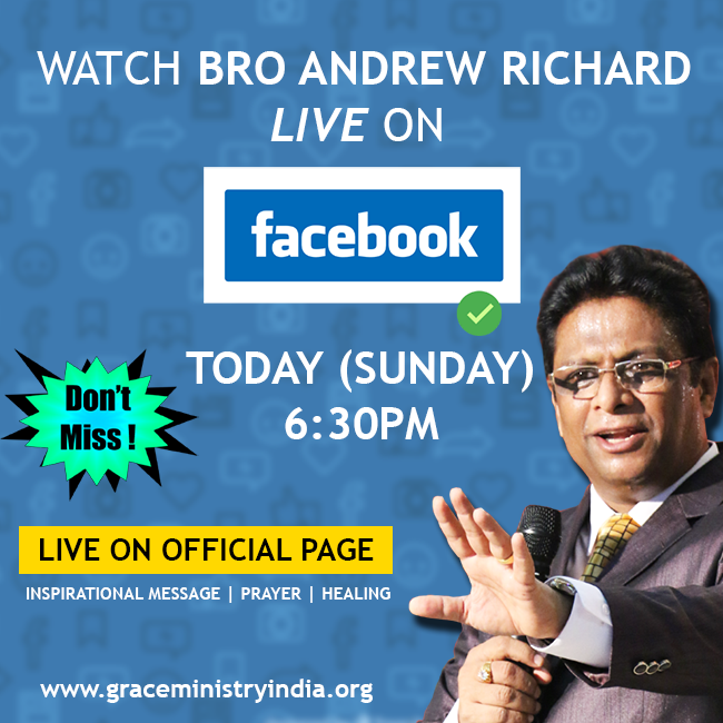 Join Bro Andrew Richard Live on Facebook at 6:30PM on 18th Feb 2018. Watch him live at your homes. Get ready to listen to his prophetic word and a comforting word of prayer Live.